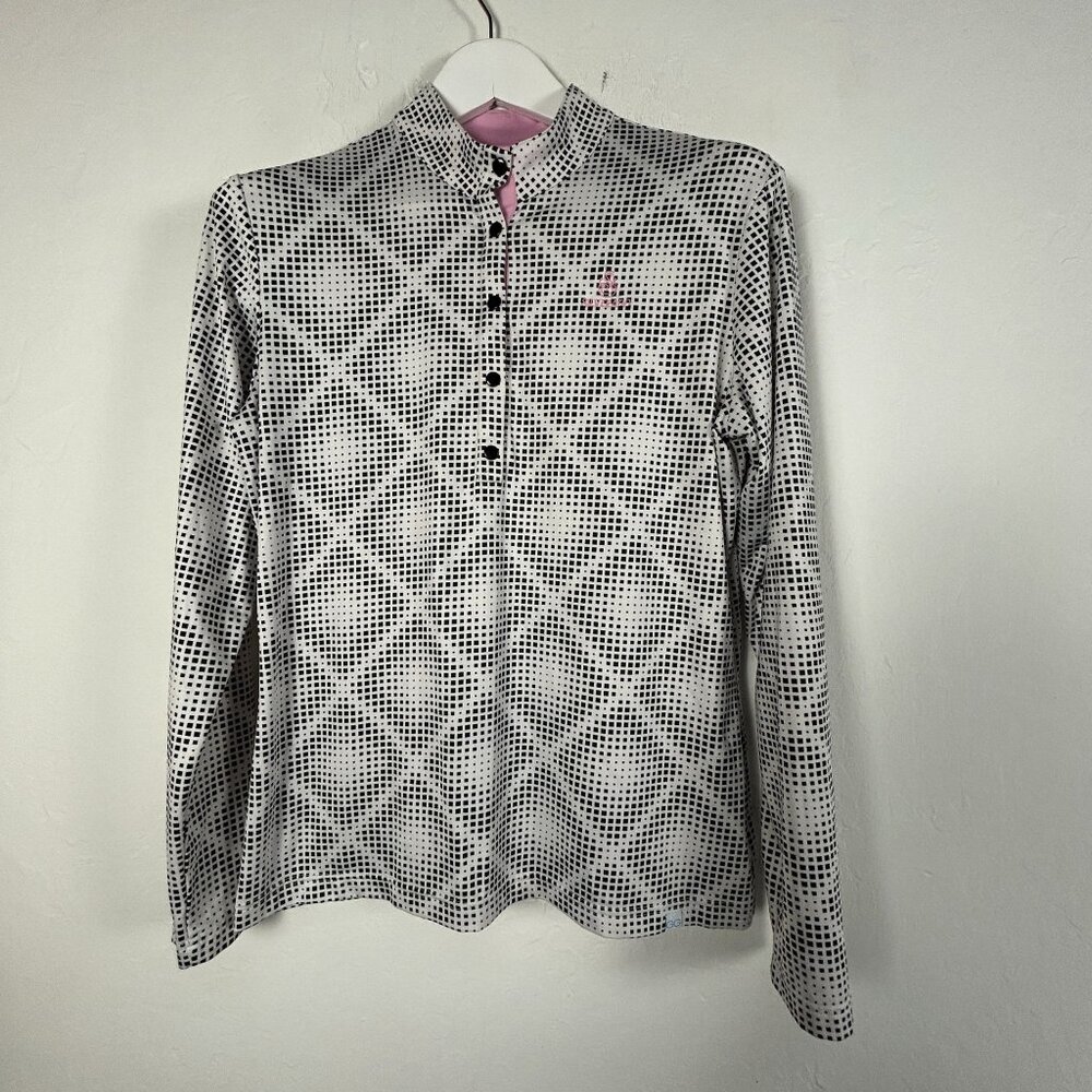 GGblue Silverado Womens Long Sleeve Gold Polo Shirt Large Black/White Geometric